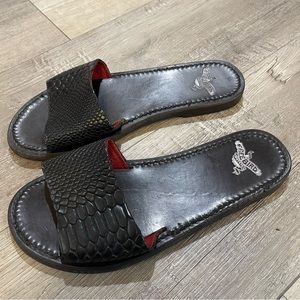 Freebird Golden Slides Size 8 Black Snakeskin